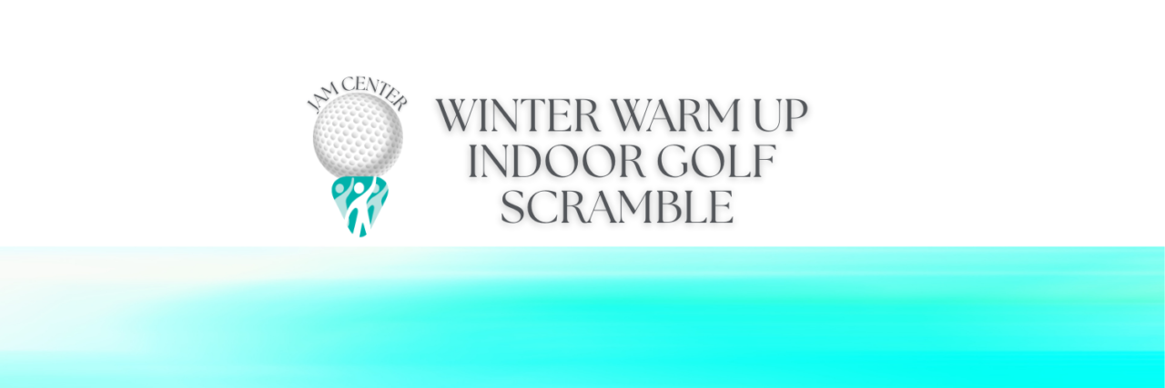 Indoor golf tournament poster and graphics