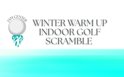 Indoor golf tournament poster and graphics